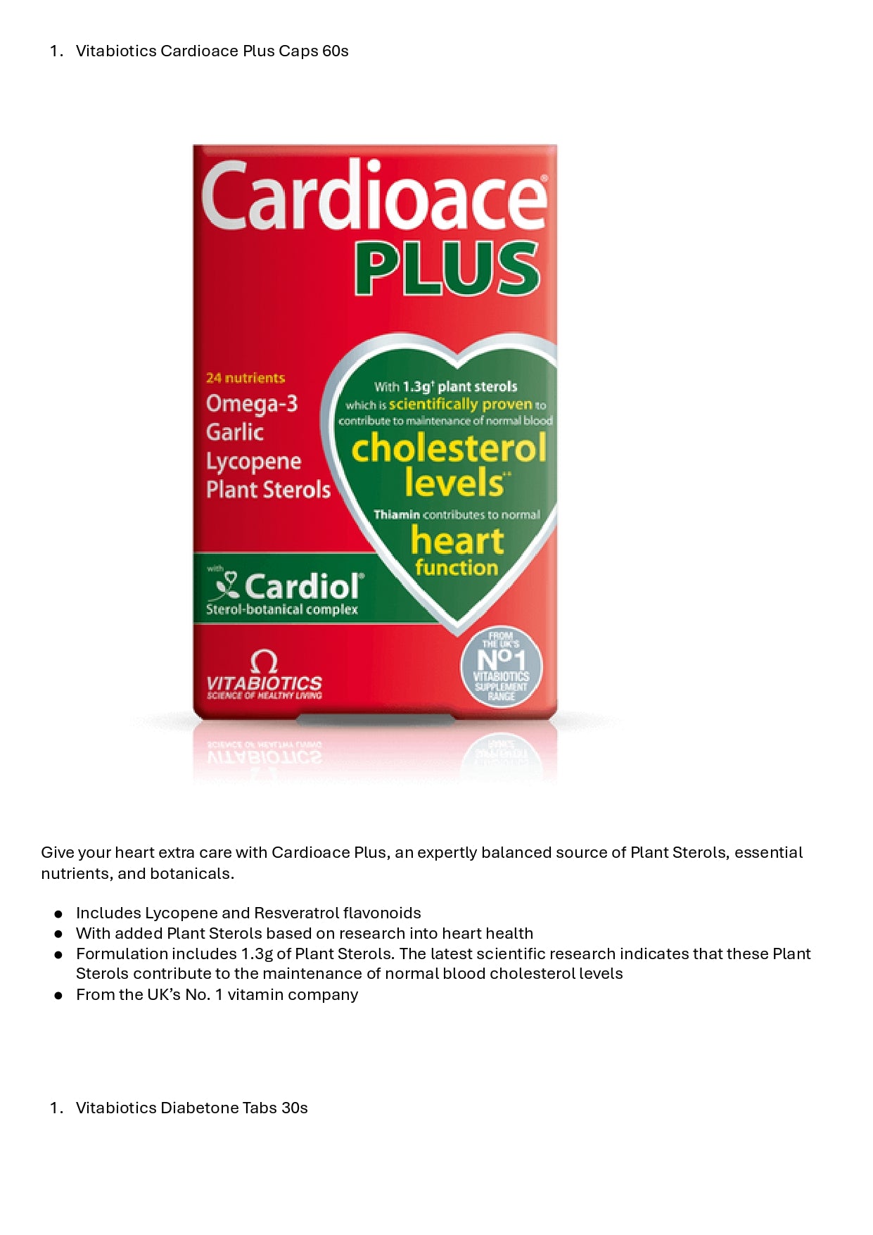 1.	Vitabiotics Cardioace Plus Caps 60s